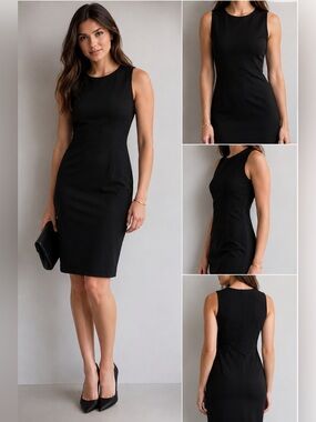 Calvin Klein Black Sheath Dress Size 2 Made in USA Stretch Career Office LBD